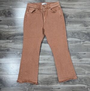 Loft High Waist Flare Crop Copper Rust Raw Hem Pants  Fall Size 30 10 Petite